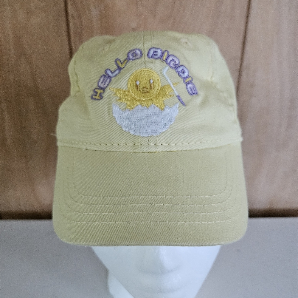 Vintage Hello Birdie Signatures Toddler Golf Hat In Yellow Elastic Back